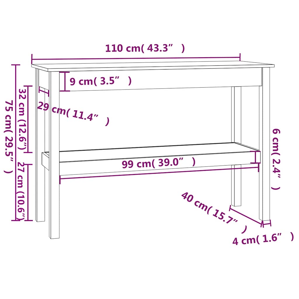 vidaXL Console blanche 110x40x75 cm en bois de pin massif