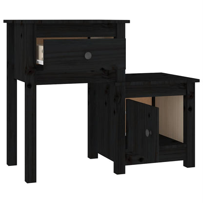 vidaXL Table de chevet Noir 79,5x38x65,5 cm Bois de pin massif