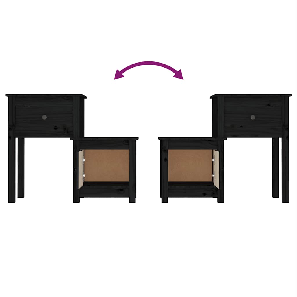 vidaXL Table de chevet Noir 79,5x38x65,5 cm Bois de pin massif