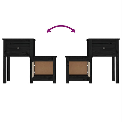 vidaXL Table de chevet Noir 79,5x38x65,5 cm Bois de pin massif