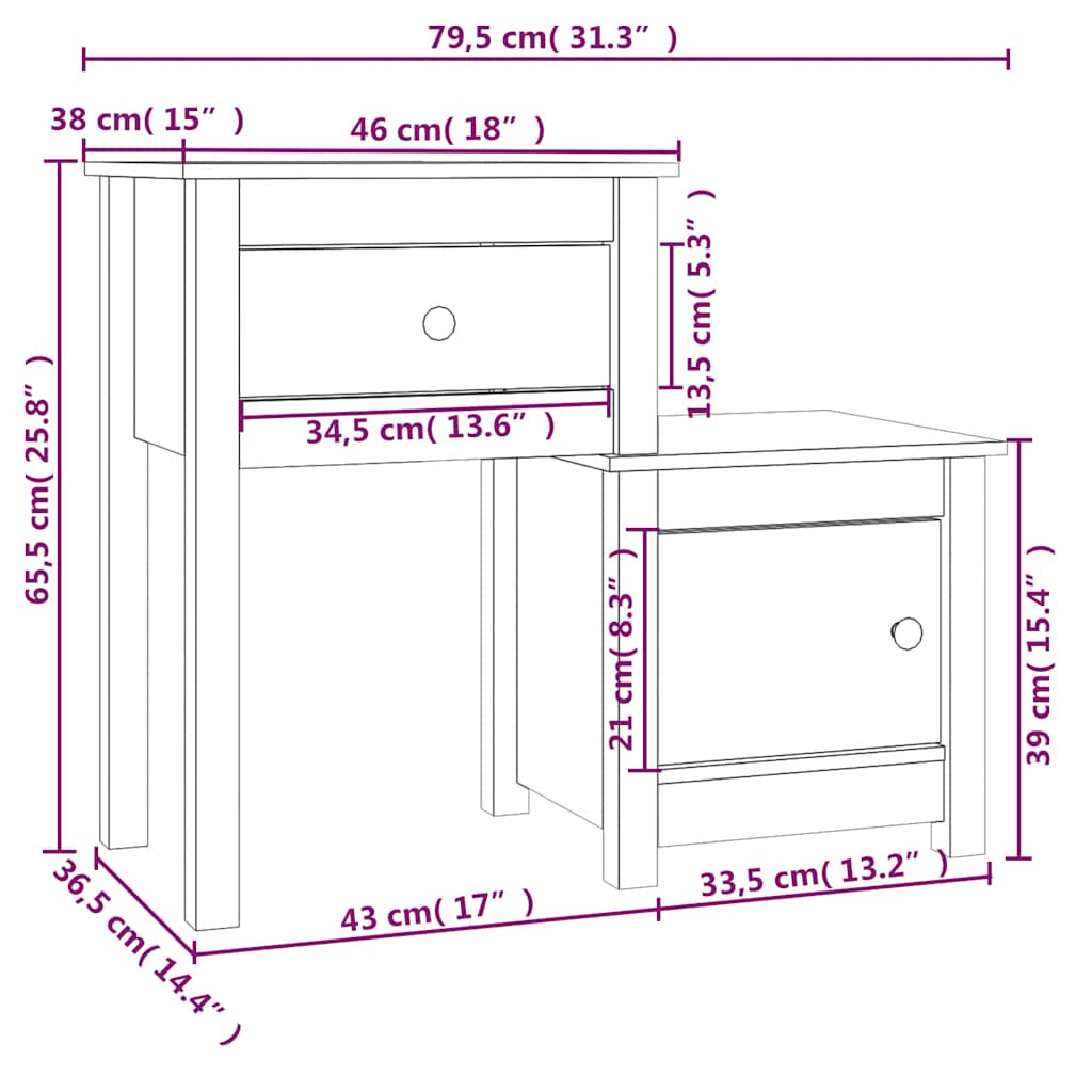 vidaXL Table de chevet Noir 79,5x38x65,5 cm Bois de pin massif