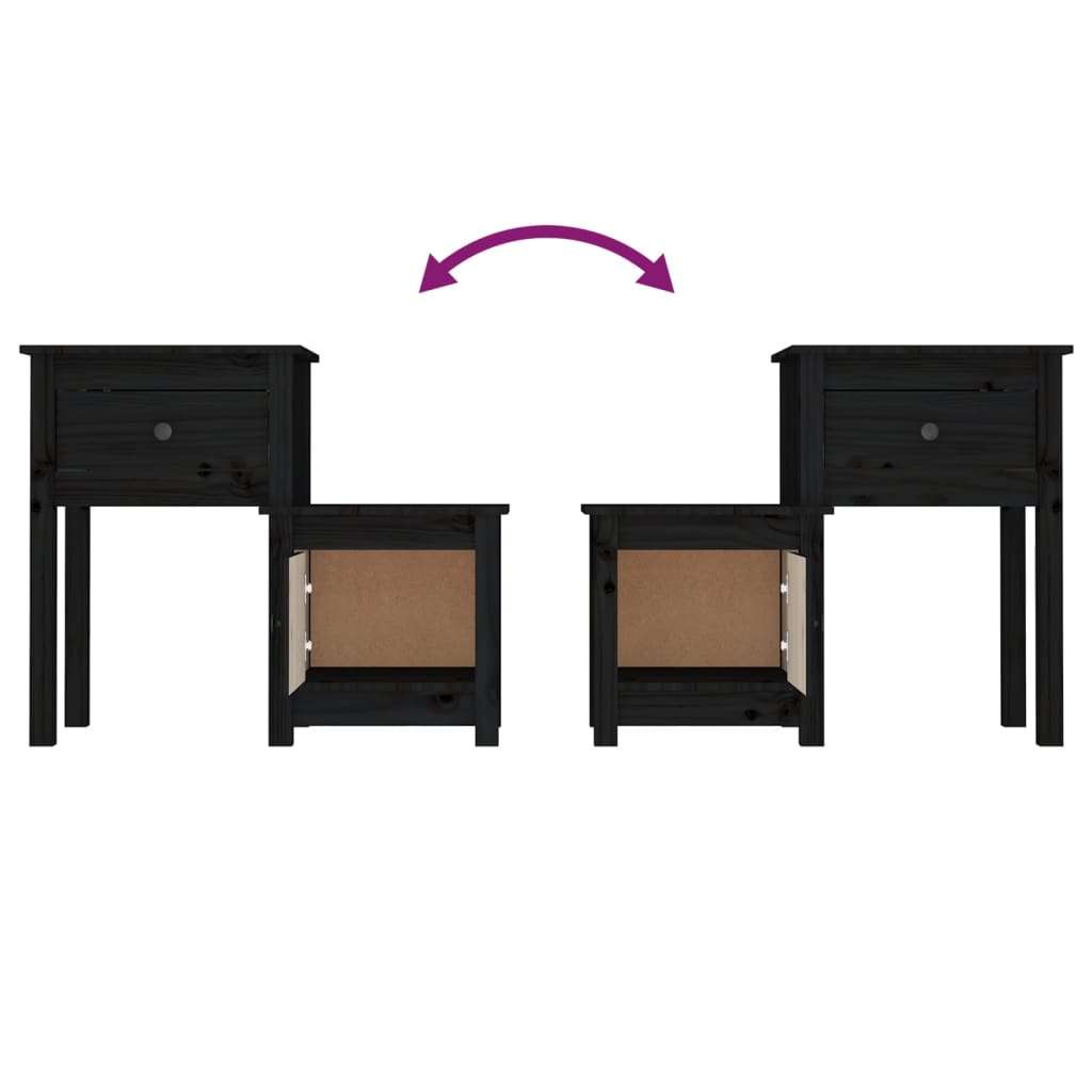 vidaXL Nachttische 2 Stk. Schwarz 79,5x38x65,5 cm Massivholz Kiefer