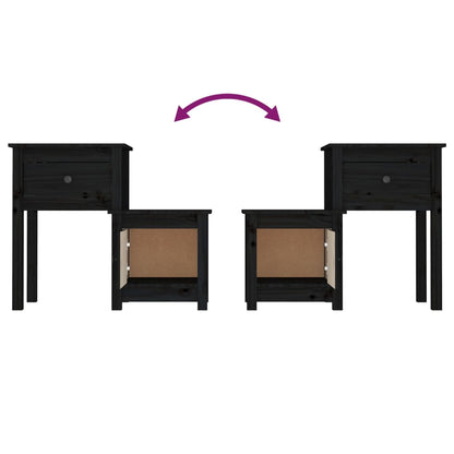 vidaXL Nachttische 2 Stk. Schwarz 79,5x38x65,5 cm Massivholz Kiefer
