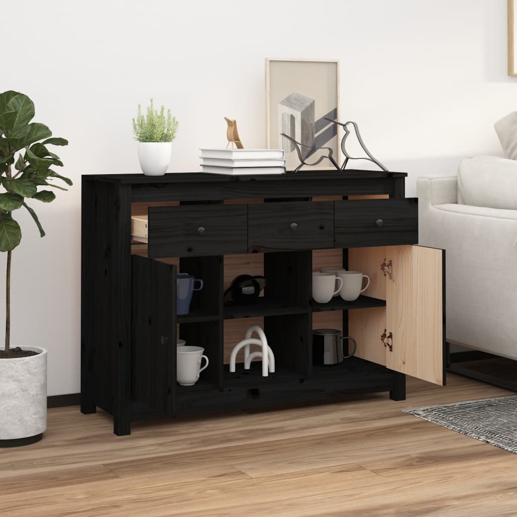 vidaXL Buffet noir 100x35x74,5 cm Bois de pin massif