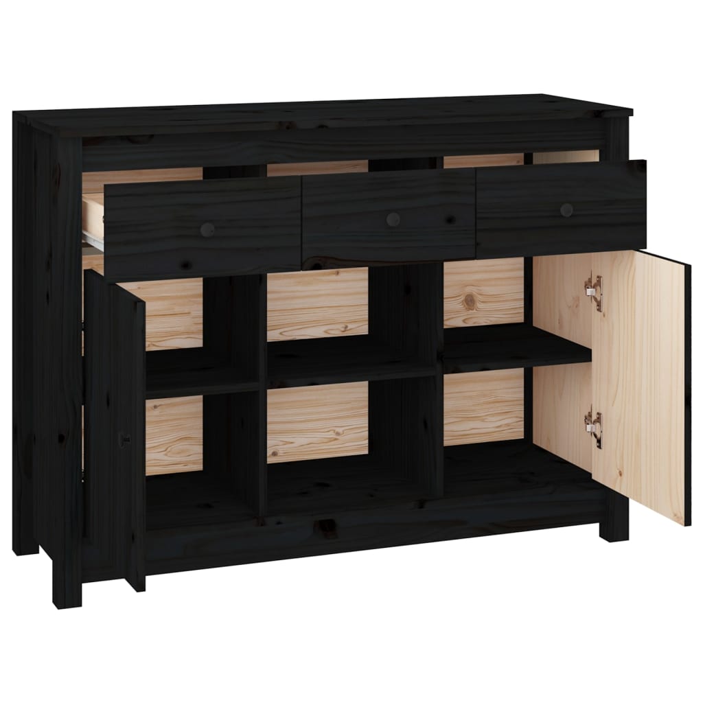 vidaXL Buffet noir 100x35x74,5 cm Bois de pin massif