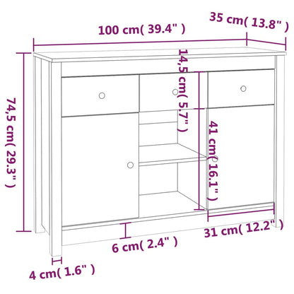 vidaXL Buffet noir 100x35x74,5 cm Bois de pin massif