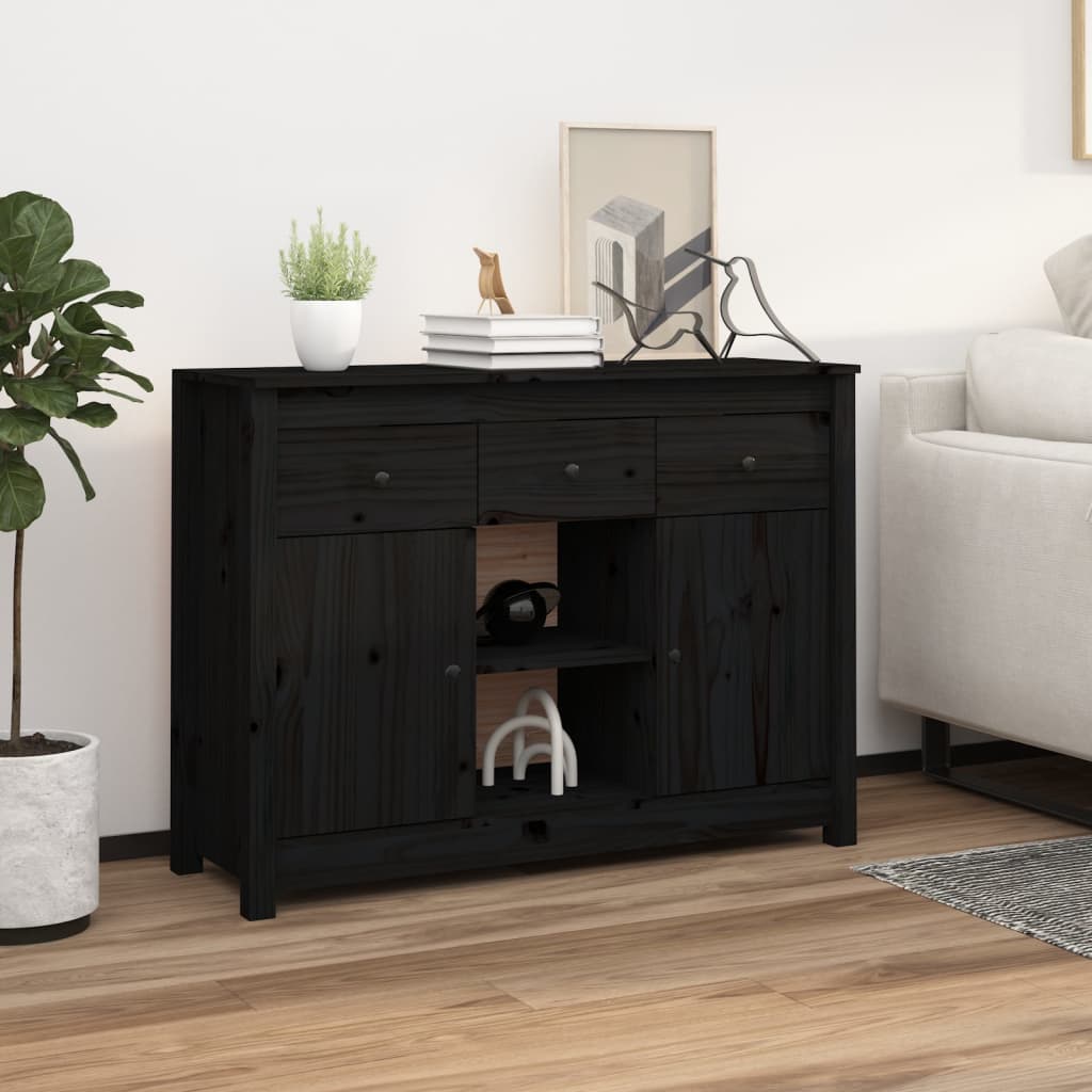 vidaXL Buffet noir 100x35x74,5 cm Bois de pin massif