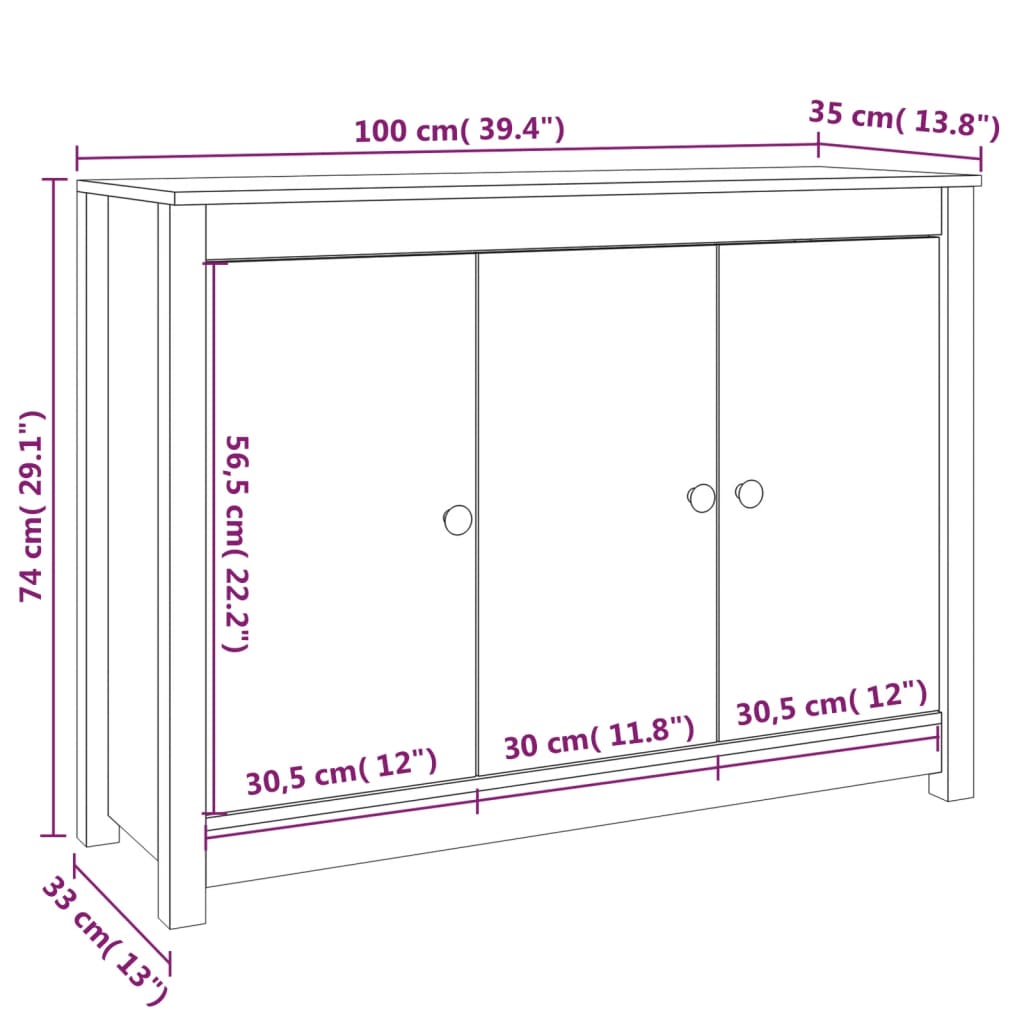 vidaXL Buffet blanc 100x35x74 cm Bois de pin massif