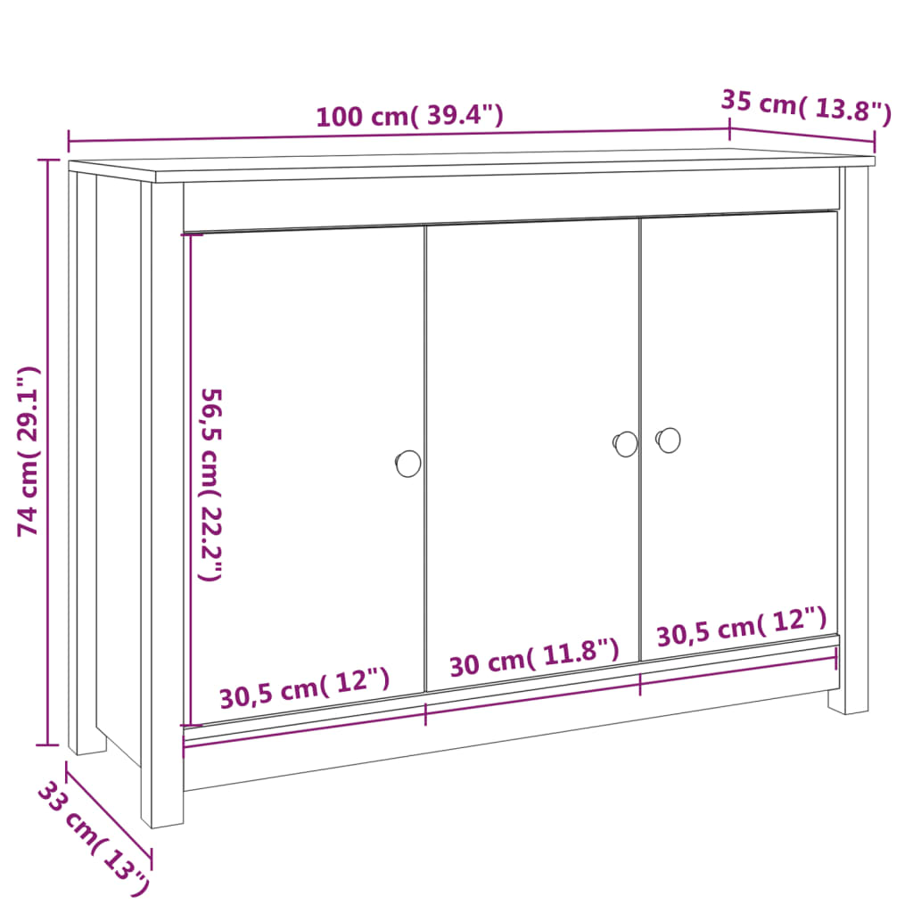 vidaXL Buffet gris 100x35x74 cm Bois de pin massif