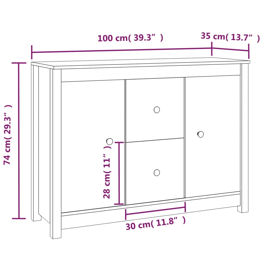 vidaXL Buffet blanc 100x35x74 cm Bois de pin massif