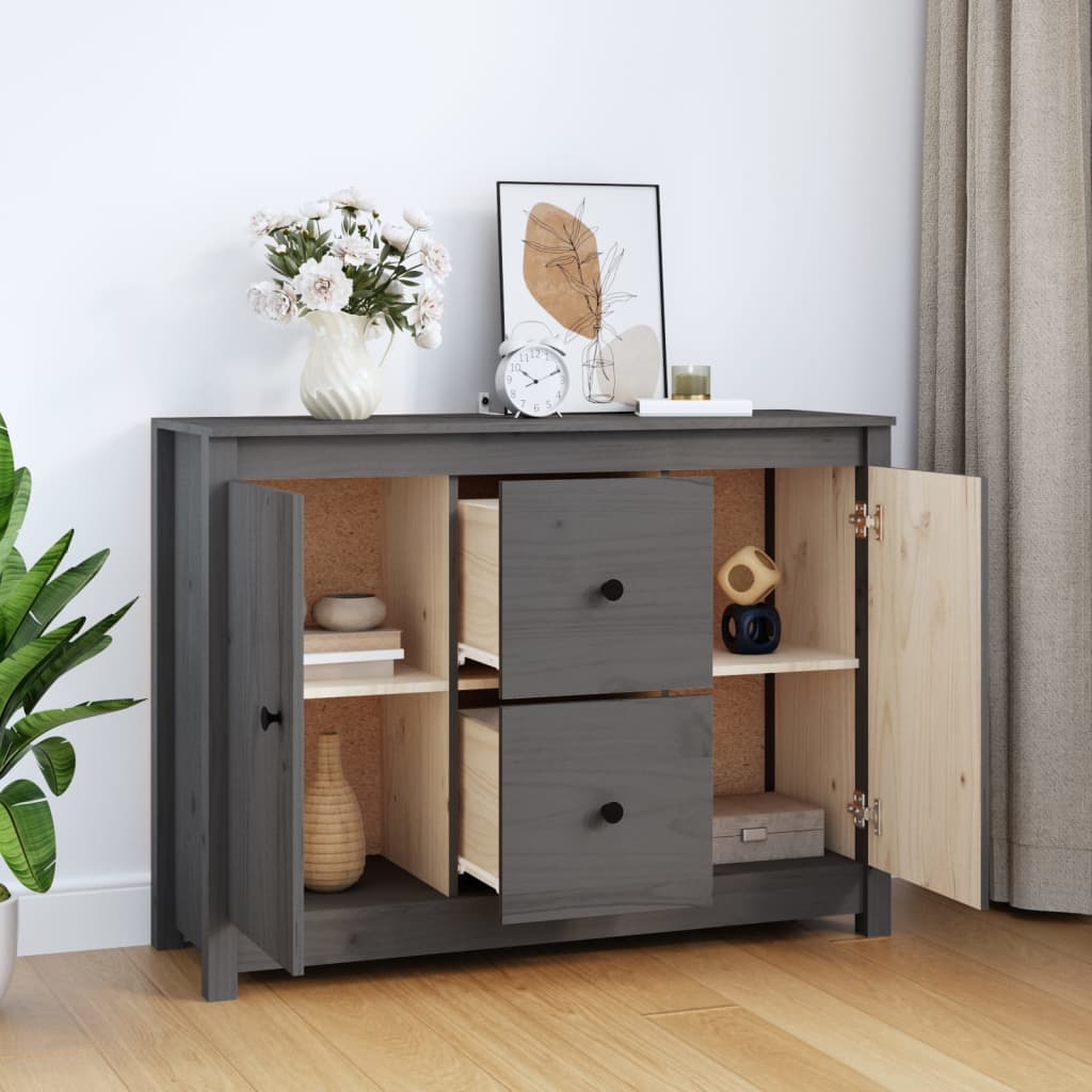vidaXL Buffet gris 100x35x74 cm Bois de pin massif