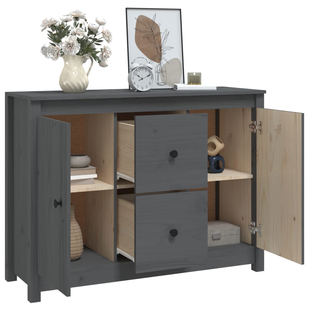vidaXL Buffet gris 100x35x74 cm Bois de pin massif