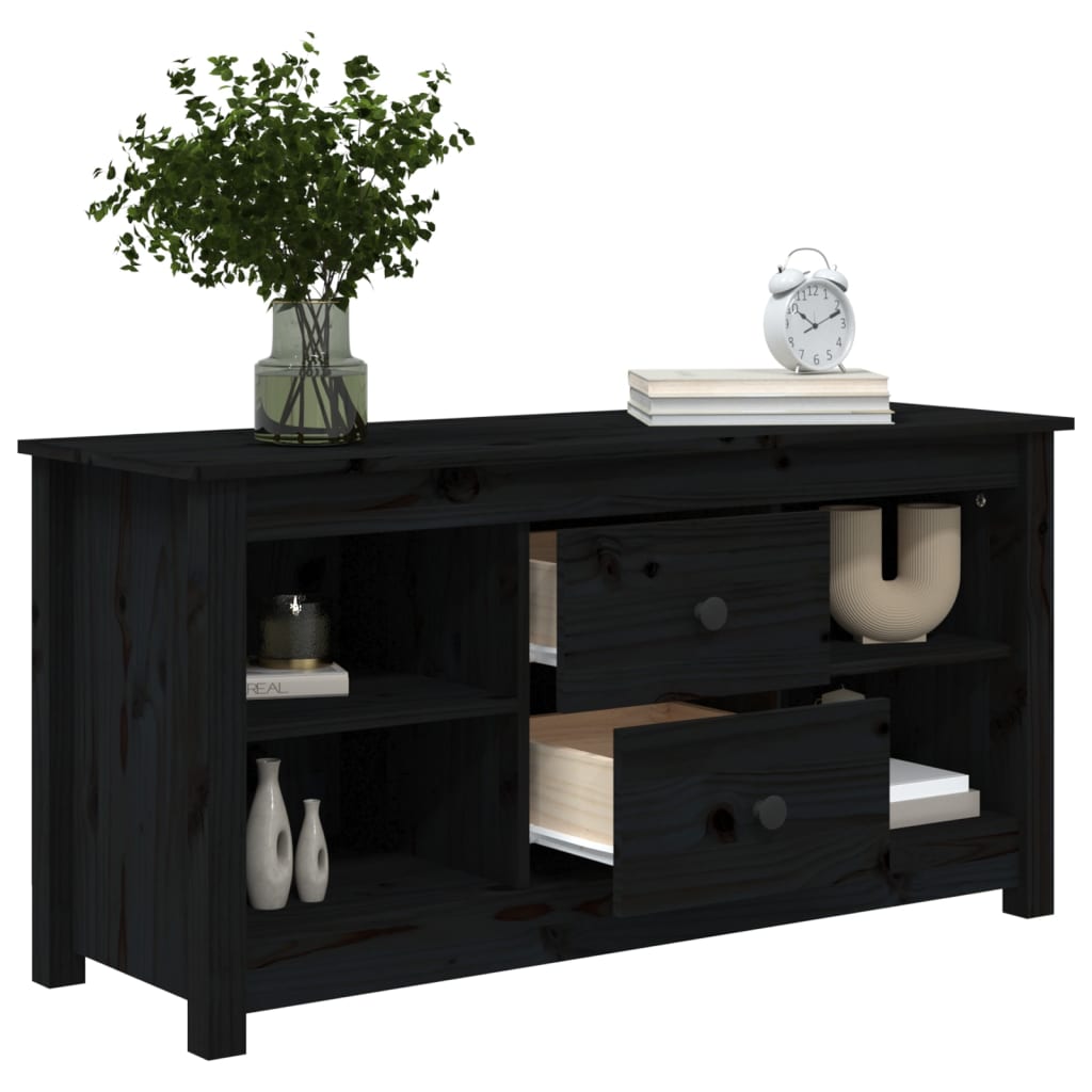 vidaXL Meuble TV Noir 103x36,5x52 cm Bois de pin massif