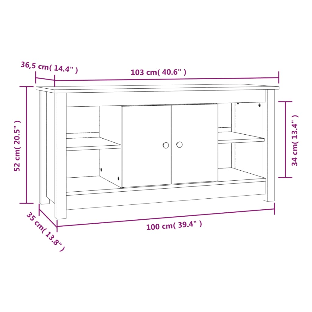vidaXL Meuble TV 103x36,5x52 cm Bois de pin massif