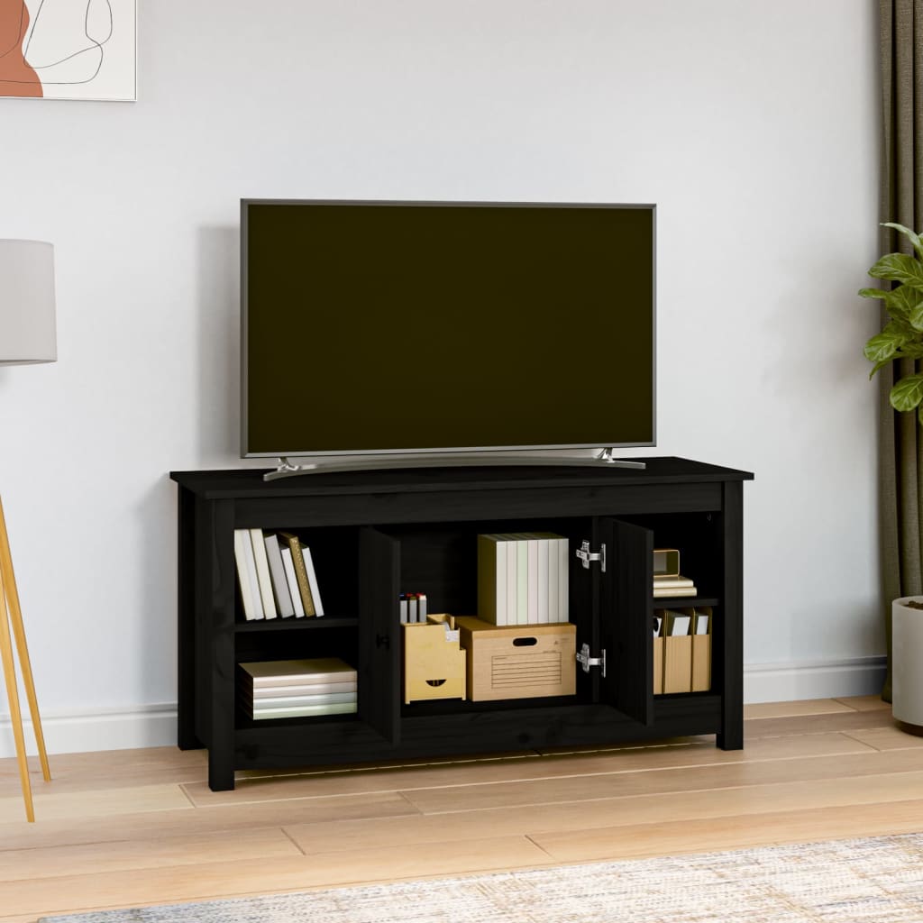 vidaXL Meuble TV Noir 103x36,5x52 cm Bois de pin massif