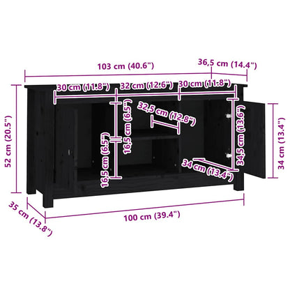 vidaXL Meuble TV Noir 103x36,5x52 cm Bois de pin massif