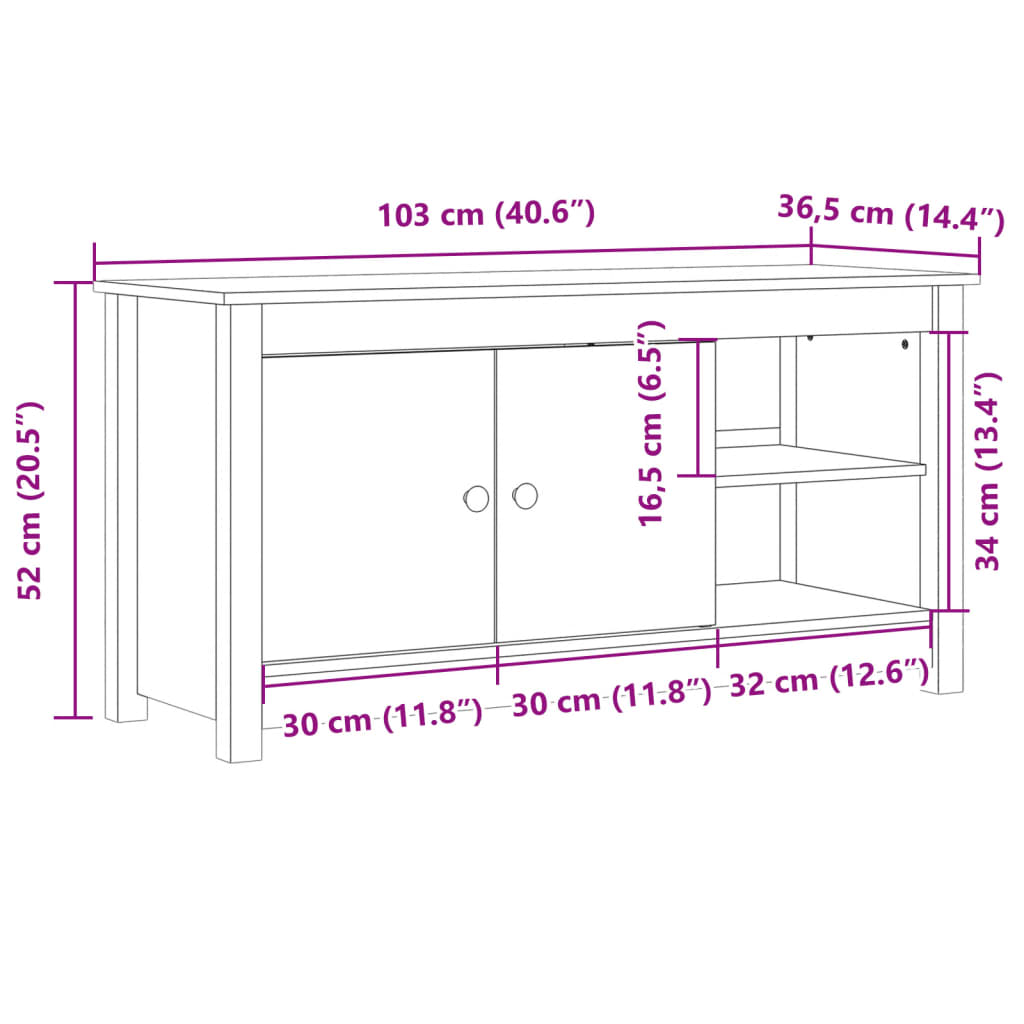 vidaXL TV-Schrank Honigbraun 103x36,5x52 cm Massivholz Kiefer