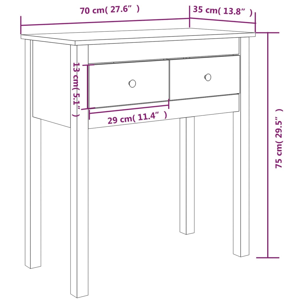 vidaXL Console de table blanc 70x35x75 cm pin massif