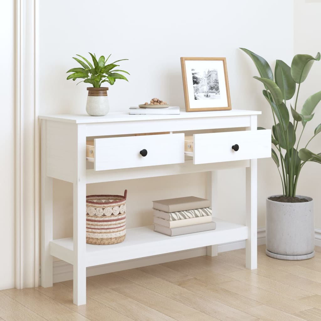 vidaXL Console blanche 100x35x75 cm en pin massif