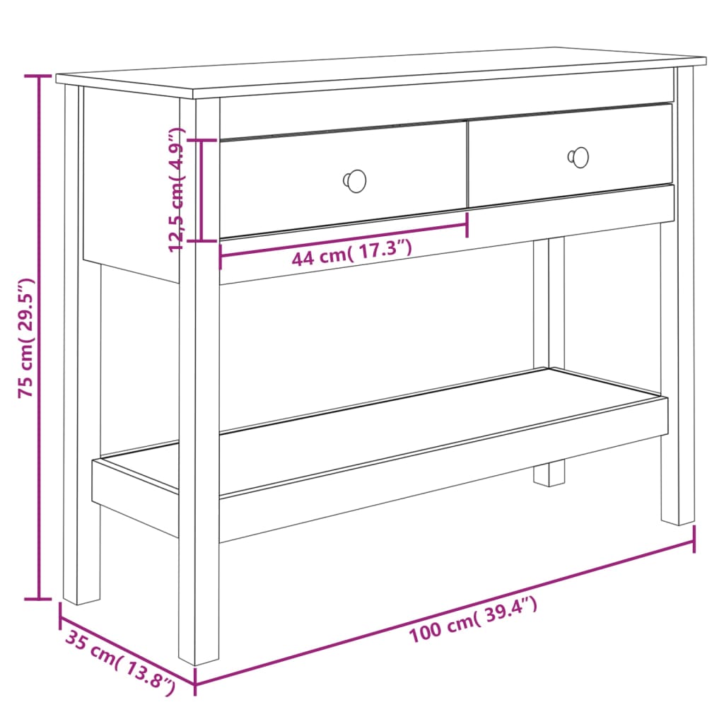 vidaXL Console blanche 100x35x75 cm en pin massif