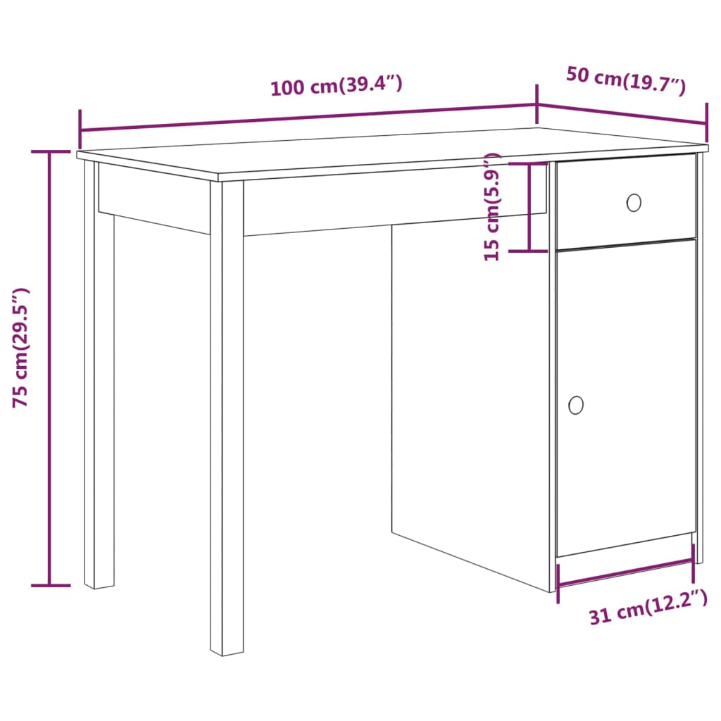 vidaXL Bureau blanc 100x50x75 cm Bois de pin massif