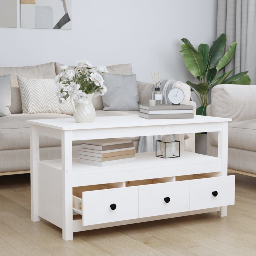 vidaXL Couchtisch Weiß 102x49x55 cm Massivholz Kiefer
