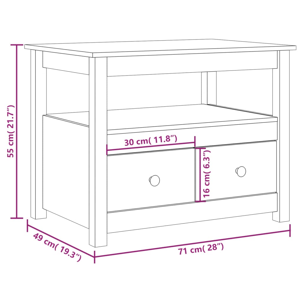 vidaXL Couchtisch Grau 71x49x55 cm Massivholz Kiefer