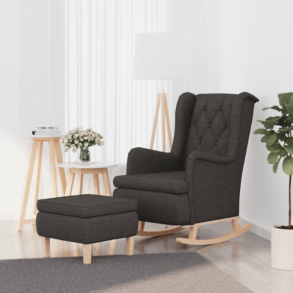 vidaXL Fauteuil à bascule avec pouf Tissu gris foncé