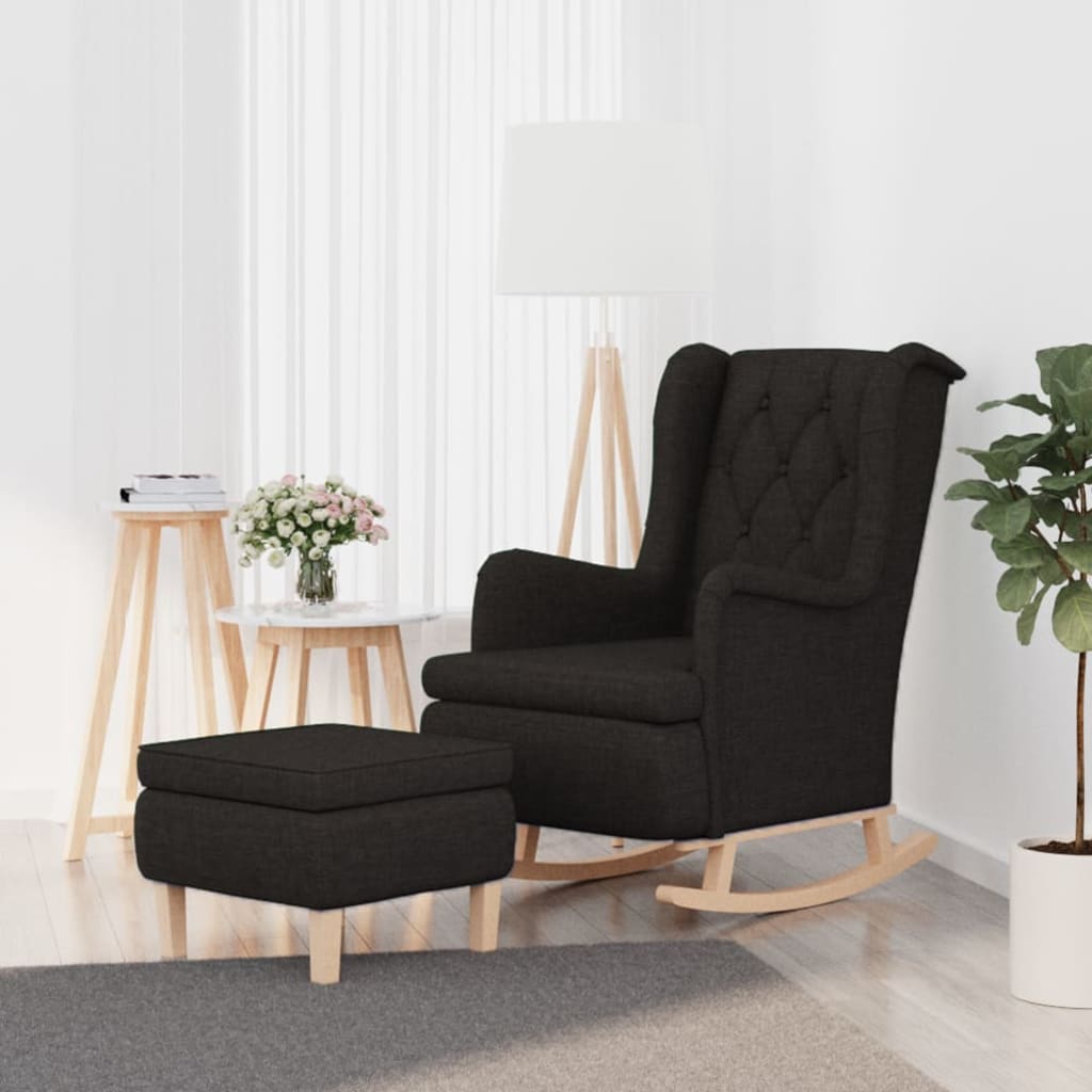 vidaXL Fauteuil à bascule avec repose-pieds Noir Tissu