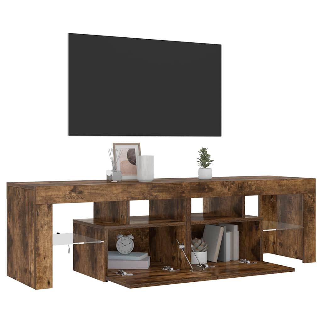 Meuble TV vidaXL avec lumières LED chêne fumé 140x36,5x40 cm