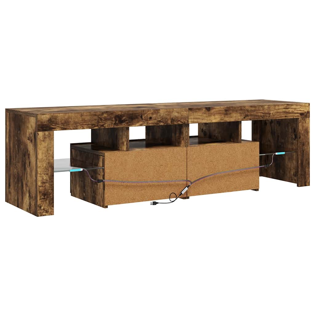 Meuble TV vidaXL avec lumières LED chêne fumé 140x36,5x40 cm