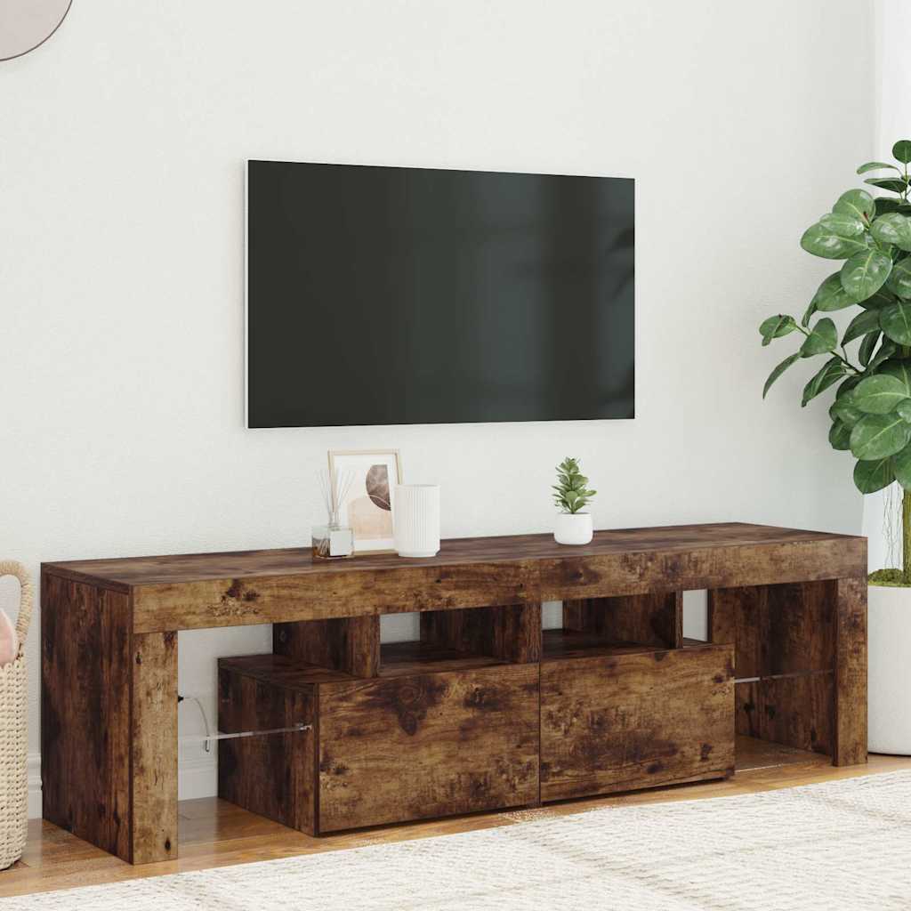 Meuble TV vidaXL avec lumières LED chêne fumé 140x36,5x40 cm