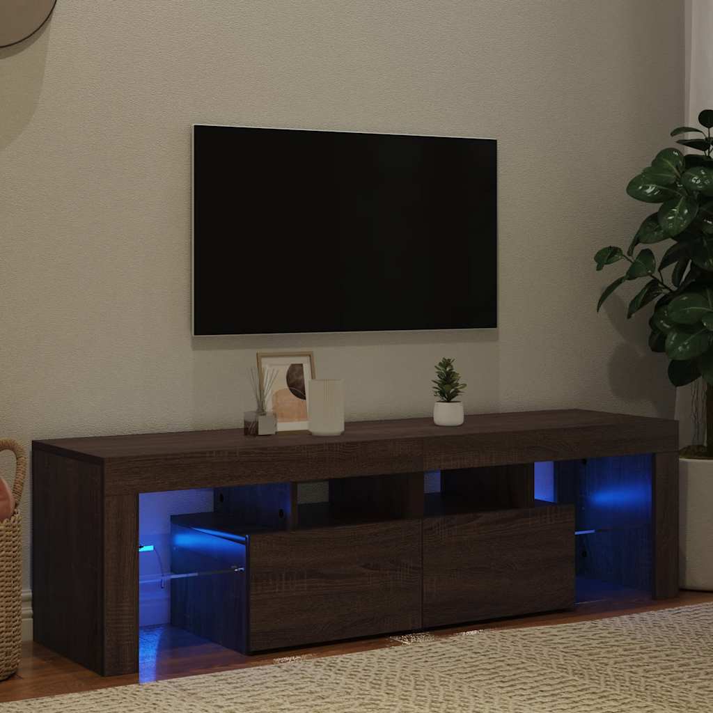 Meuble TV vidaXL avec lumières LED marron aspect chêne 140x36,5x40 cm