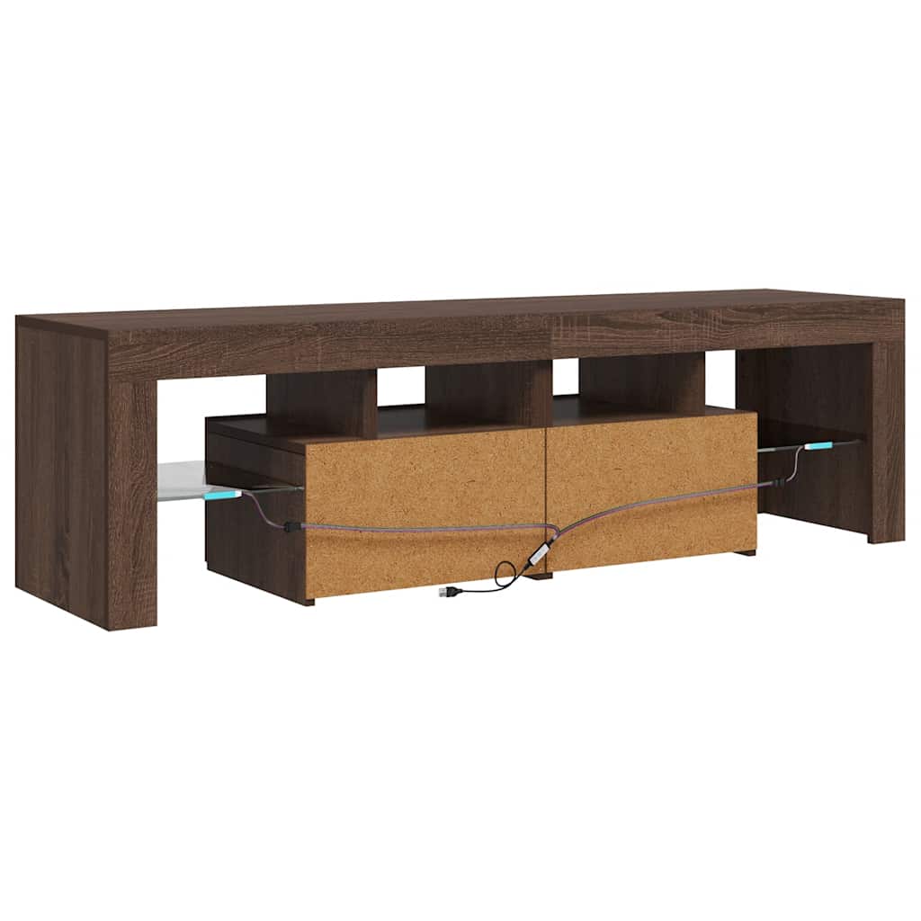 Meuble TV vidaXL avec lumières LED marron aspect chêne 140x36,5x40 cm