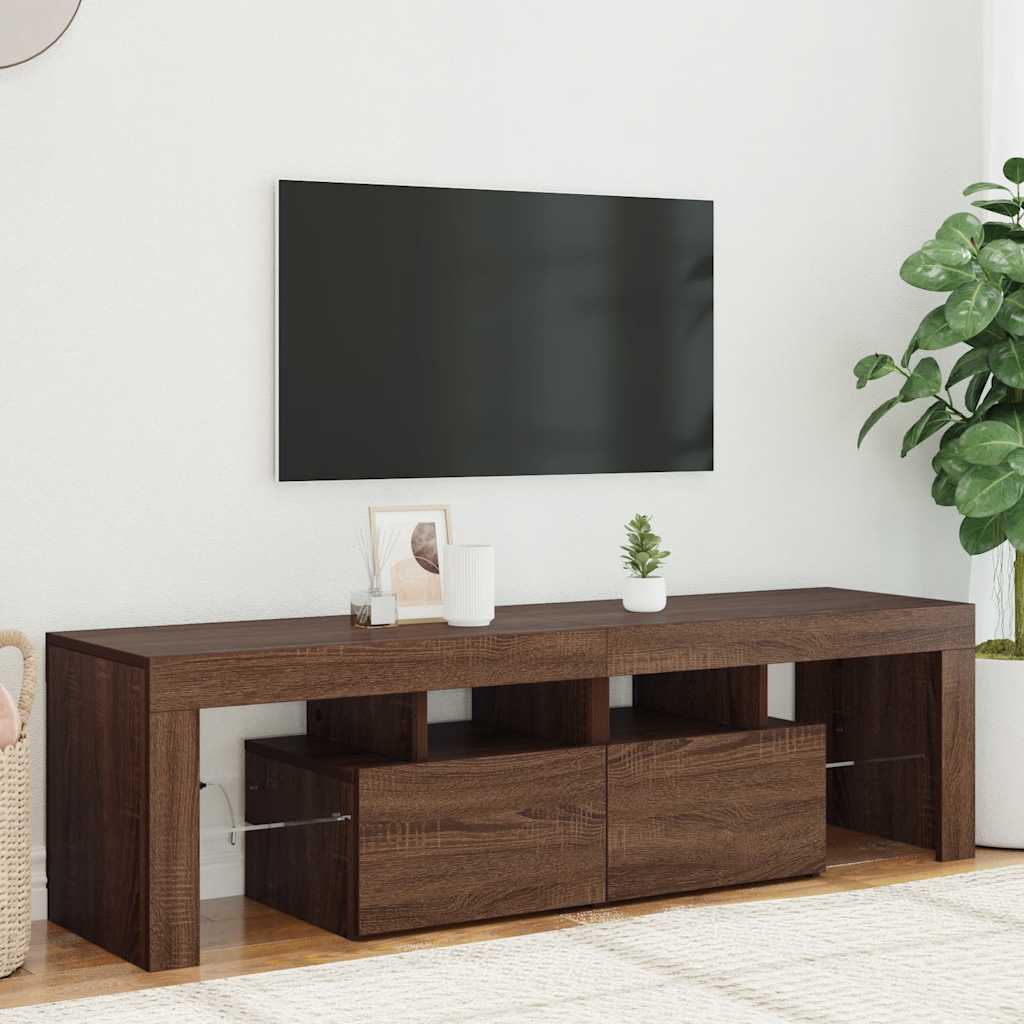 Meuble TV vidaXL avec lumières LED marron aspect chêne 140x36,5x40 cm
