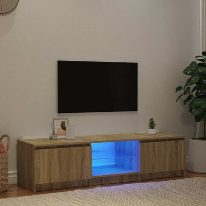 vidaXL Meuble TV avec lumières LED chêne fumé 140x40x36 cm