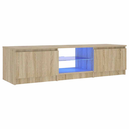 vidaXL Meuble TV avec lumières LED chêne fumé 140x40x36 cm