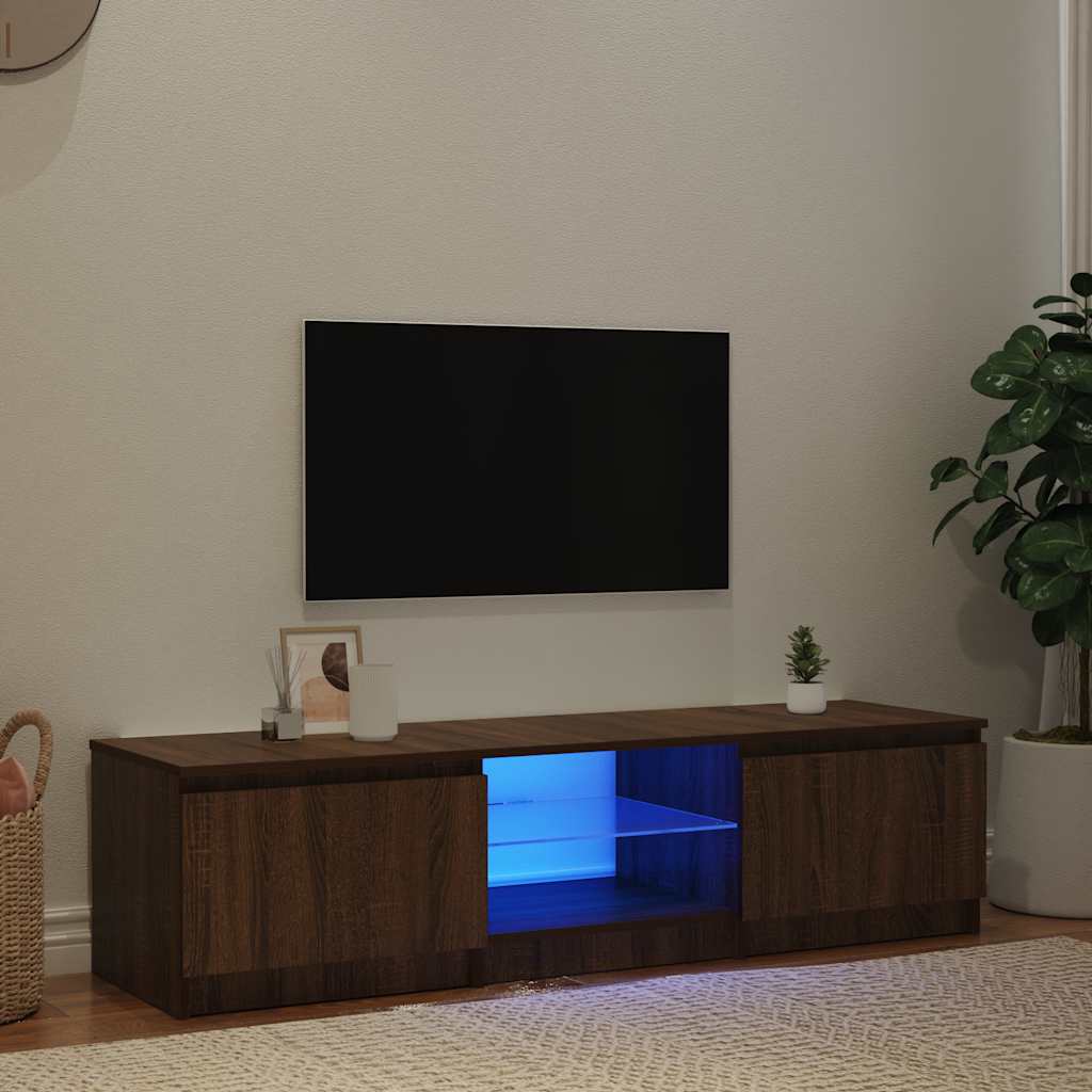 Meuble TV vidaXL avec lumières LED marron aspect chêne 140x40x36 cm
