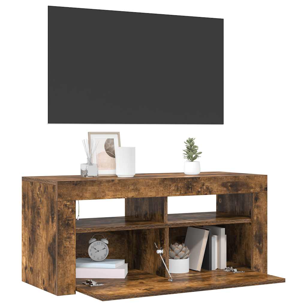 vidaXL TV-Schrank mit LED-Leuchten Räuchereiche 90x35x40 cm
