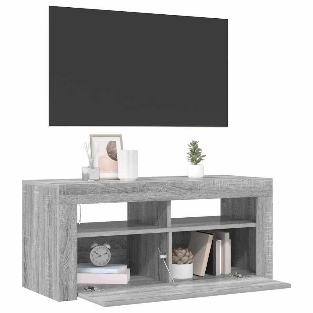 Meuble TV vidaXL avec lumières LED gris Sonoma 90x35x40 cm