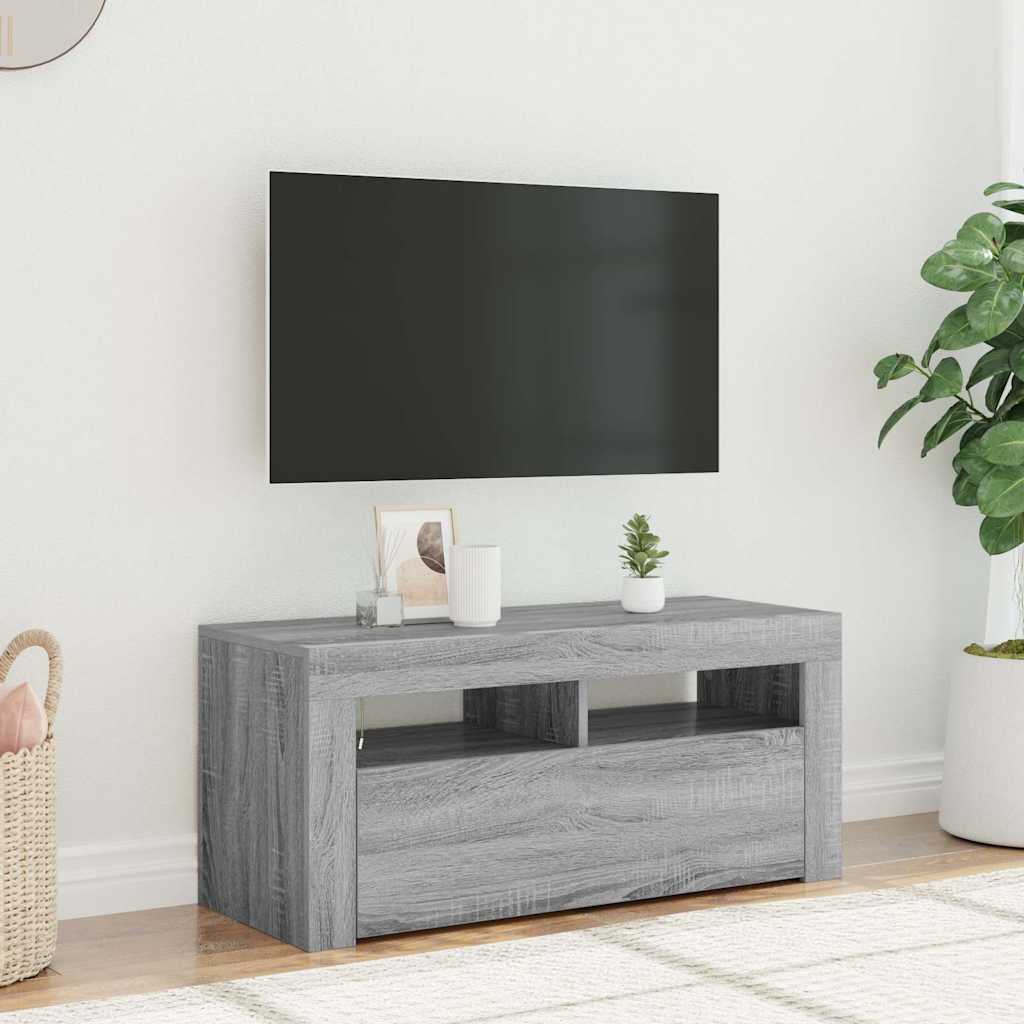 TV-Schrank mit LED-Leuchten Grau Sonoma 90x35x40 cm