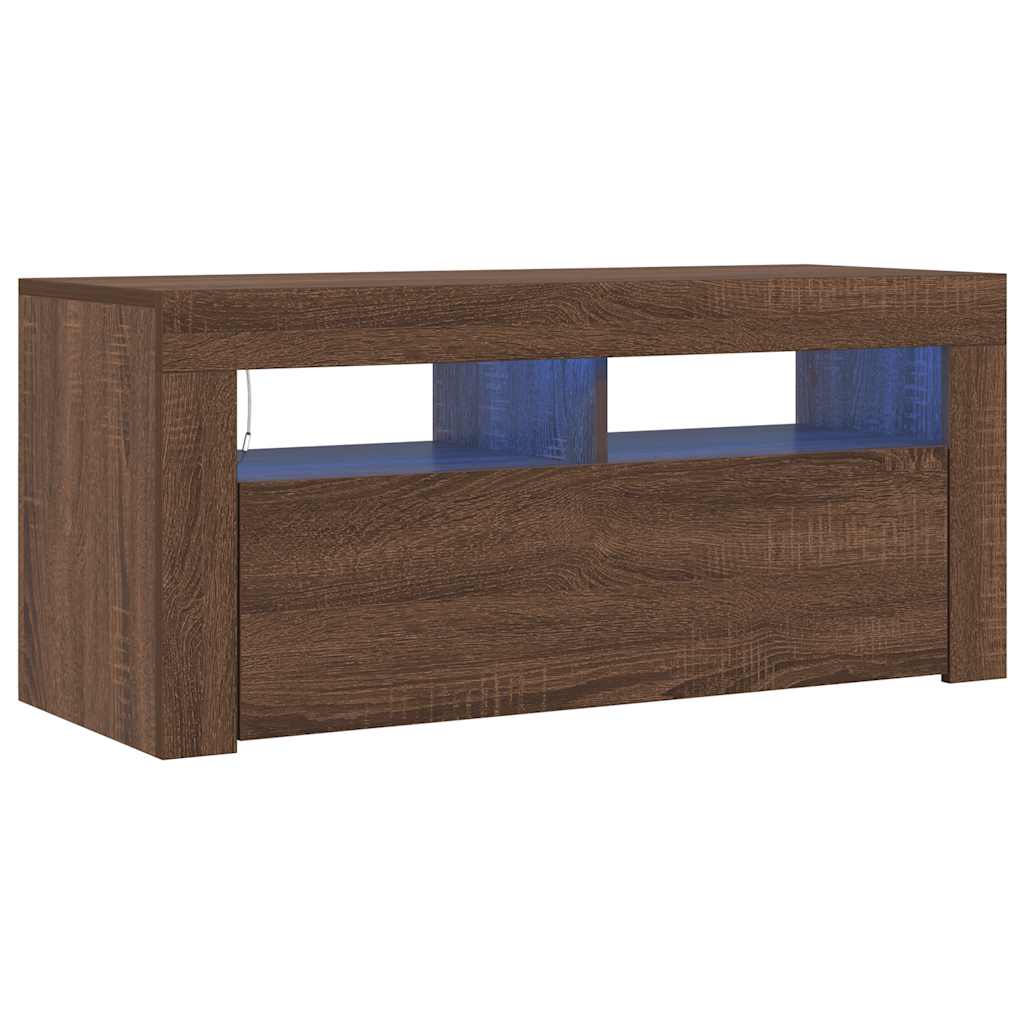 Meuble TV vidaXL avec lumières LED marron aspect chêne 90x35x40 cm