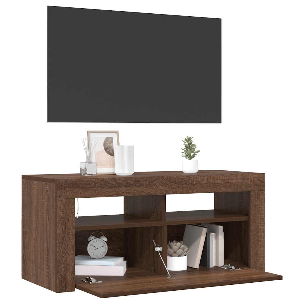 Meuble TV vidaXL avec lumières LED marron aspect chêne 90x35x40 cm