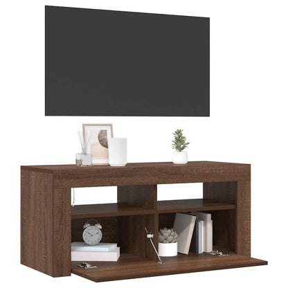 Meuble TV vidaXL avec lumières LED marron aspect chêne 90x35x40 cm