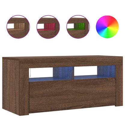 Meuble TV vidaXL avec lumières LED marron aspect chêne 90x35x40 cm