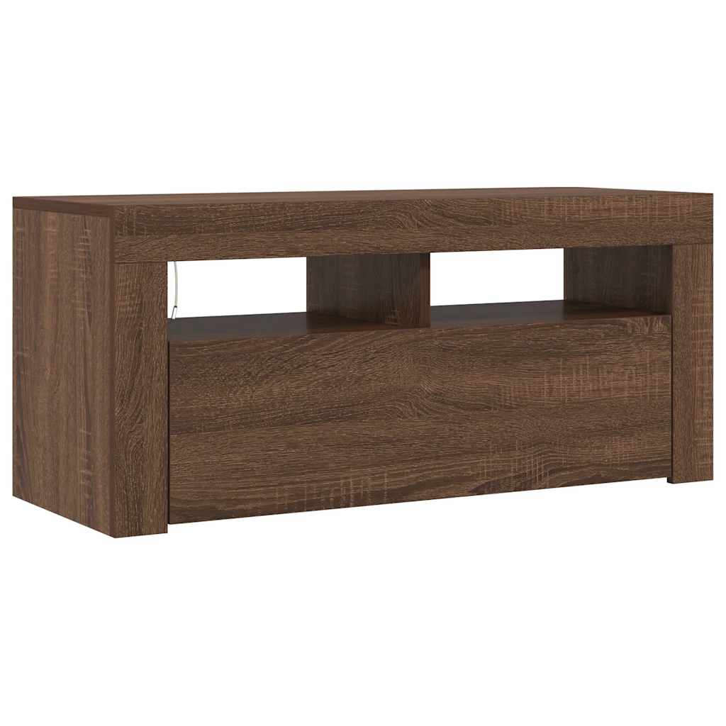 Meuble TV vidaXL avec lumières LED marron aspect chêne 90x35x40 cm