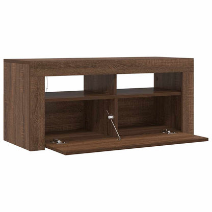 Meuble TV vidaXL avec lumières LED marron aspect chêne 90x35x40 cm