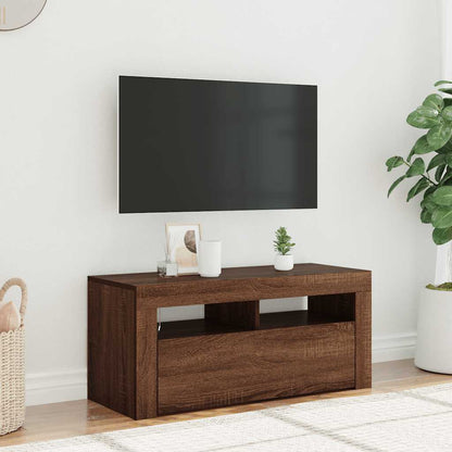 Meuble TV vidaXL avec lumières LED marron aspect chêne 90x35x40 cm
