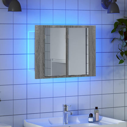 vidaXL LED-Spiegelschrank Grau Sonoma 60x12x45 cm Holzwerkstoff