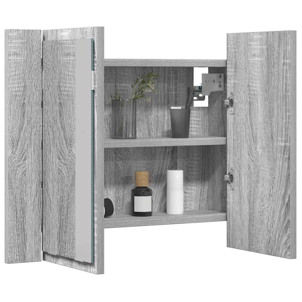 vidaXL LED-Spiegelschrank Grau Sonoma 60x12x45 cm Holzwerkstoff